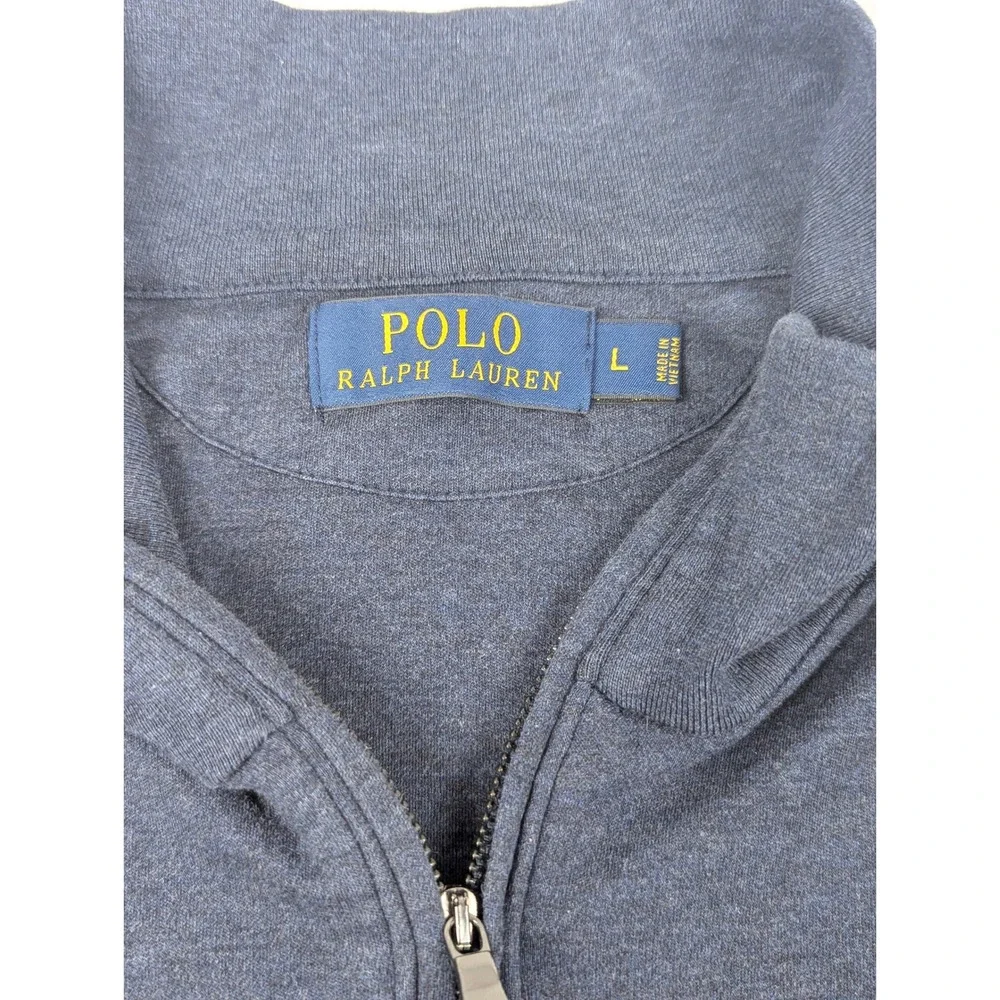 Polo Ralph Lauren Mens Large Navy Blue Heather Quarter Zip Cotton Pullover Logo
